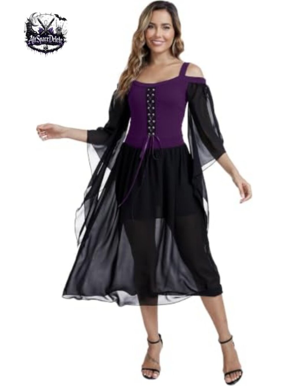 Renaissance Gothic Halloween Costume Cold Shoulder Butterfly Sleeve Lace